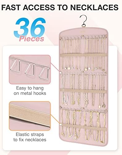 BAGSMART Hanging Jewelry Organizer, Necklace Holder Large Pink