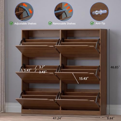 BORNOON Shoe Cabinet with 6 Flip Drawers, Slim Narrow Shoe Storage Cabinet, Freestanding Shoe Organizer for Entryway, Hallway, Foyer