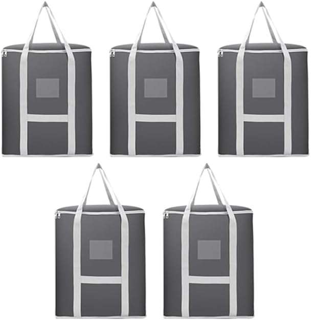 Kuber Industries Pack of 5 Storage Bag | Foldable Storage Bag | Moisture Proof Wardrobe Organizer | Underbed Storage Bag for Blanket-Clothes | Travel Moving Bag with Handle | S ZH011GY | Gray