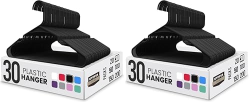 Utopia Home Clothes Hangers 60 Pack - Plastic Hangers Space Saving - Durable Coat Hanger with Shoulder Grooves (Black)