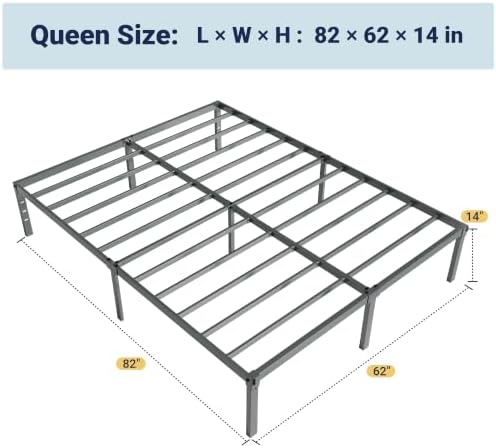 Allewie Queen Bed Frame, 14 inch Metal Beds with Storage Space, Grey