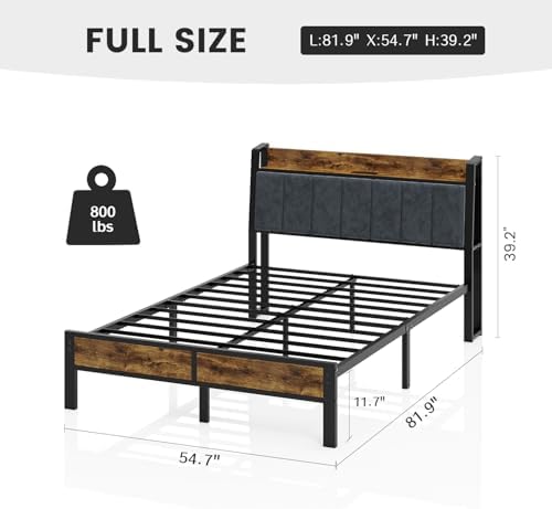 Liians Full Size Bed Frame with Smart LED Light, Charging Station