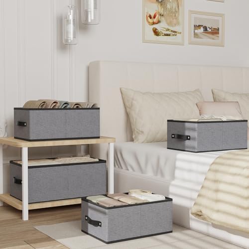 Storage Baskets with Handles,16.1×9.8×6.5In,Gray Boxes,2Pack
