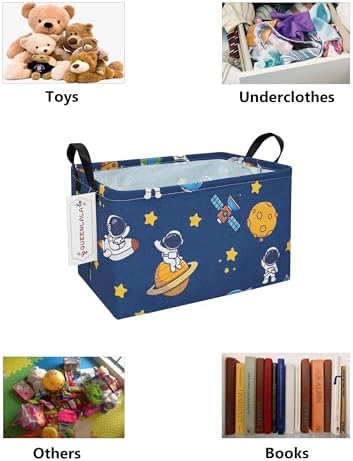 Rectangular Collapsible Laundry Basket with Side Handles, Star Astronaut