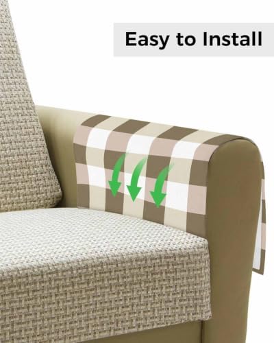 Sofa Armrest Organizer Bedside Caddy Brown White Buffalo Plaid Armchair Couch Caddy with Pocket Remote Control Holder Classic Checked Arm Chair Caddy for Recliner Glasses Phone Tablets 20"x35"