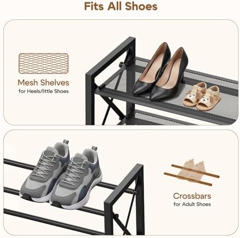 YEASHEIN 2-Tier Expandable Shoe Rack Organizer with Wire Mesh Shelf - Black