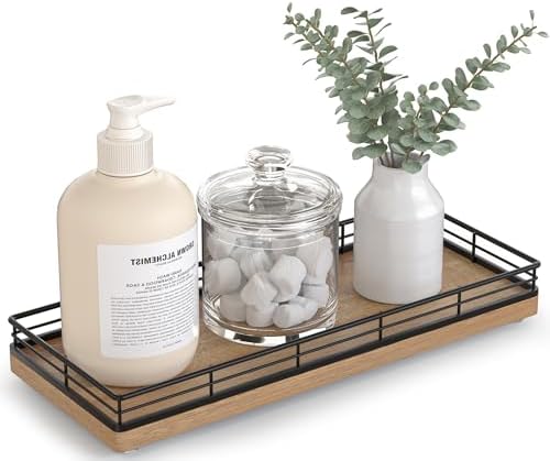Bathroom Tray for Counter Top Organizer, Acacia Wood Vanity Tray
