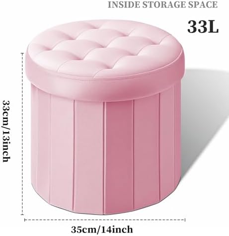 Bsketa Round Storage Ottoman, 14" Folding Velvet Foot Stool,Pink 2 Pack | Foot Stool with Thicker Foam Padded Seat Small Velvet,Livingroom, Dorm, Bedroom, Easy to install,14 x 14 x 13in