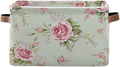 Floral Flower Rose Pattern Storage Bin Kids Women Foldable Compressible Organizer Storage Cube with Handle Storage Basket Box for Closet Shelves 1PC