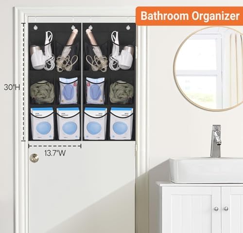 KIMBORA 2 Packs Narrow Over the Door/Wall Shoe Organizer, Small Hanging Shoe Rack for Closet with Clear Mesh Pocket for Bathroom, RV, Pantry, Camping (Black)