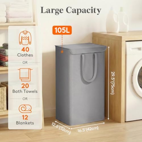 Lifewit 105L Laundry Basket with Lid and Long Handles, Grey