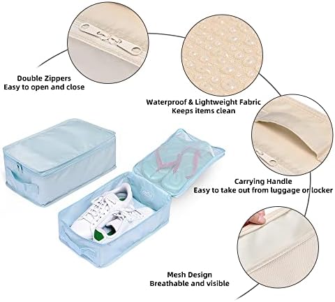 Travel Shoe Bags, Foldable Waterproof Shoe Pouches Organizer-Double Layer (4 Blue Shoe Bag)