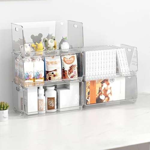 Nicunom 2 Pack Stackable Plastic Storage Bins Open Front, Clear Pantry Organizer Bin Household Food Storage Bin for Kitchen Countertops Cabinet Shelf