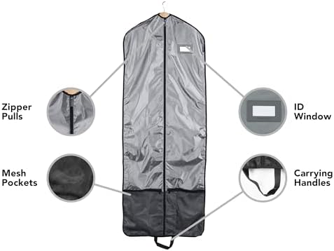 Covermates Deluxe Garment Bag Set for Closet Storage & Travel – Heavy Duty Hanging Suit & Dress Bags with ID Window, Accessory Pockets & Carrying Handles – Premium Wardrobe Protection, Grey