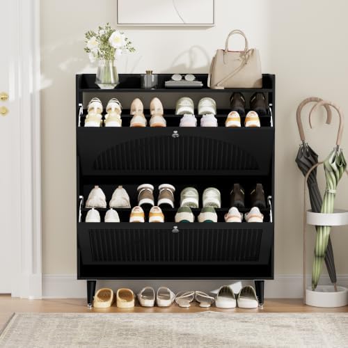 Shoe Storage Cabinet with 2 Flip Drawers (Black, 2 Flip Drawers)