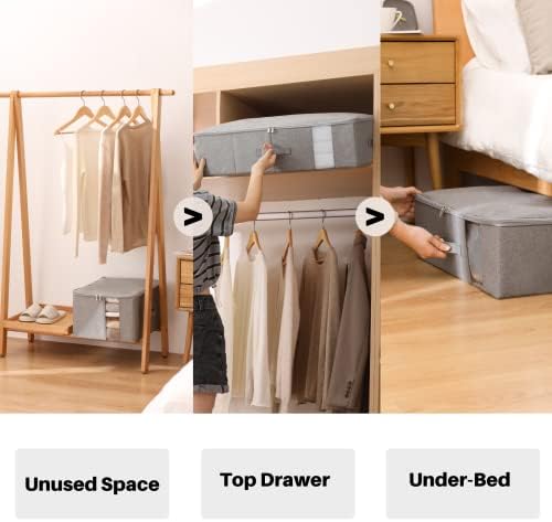 Closet Storage Containers with Clear window - 600D Cationic Fabric, Clothing, Blanket, Comforters Organizer (L (17.7x13.7x9.8in) for 20-25 T-shirts, Light grey)