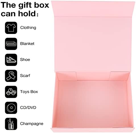 Aimyoo Pink Collapsible Gift Box with Magnetic Closure Lids 13.8x9x4.3 in, Bridesmaid Groomsmen Proposal Box, Large Rectangle Box for Present Graduation Storage 3 Pack