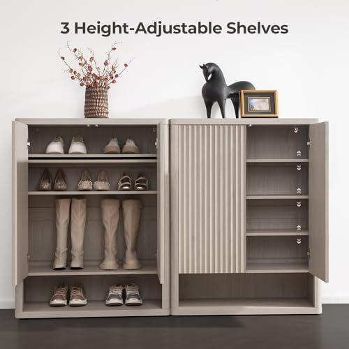 SICOTAS Shoe Cabinet 44 inch Tall Fluted Shoe Cabinet with Doors & 4 Shelves Wooden Large Hidden Shoe Storage Organizer Modern Free Standing 6-Tier Cabinet for Entryway Living Room Closet