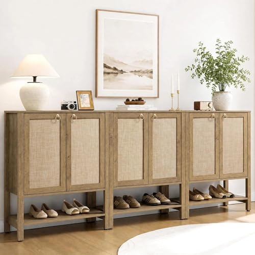 SICOTAS Rattan Shoe Cabinet with Storage, 5 Tier, 3 Pieces