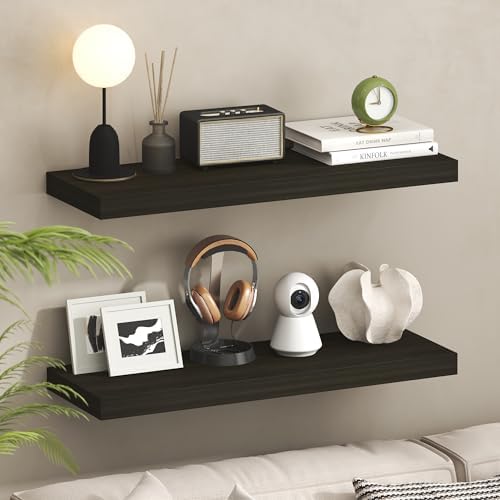 Furinno Tanna Floating Shelves for Wall Set of 2, 12 x 35 Wall Shelf, Wall Mounted Floating Shelf with Invisible Bracket, 2-Inch Thick, for Bathroom, Living Room, Bedroom, Home Office, Tobacco Oak