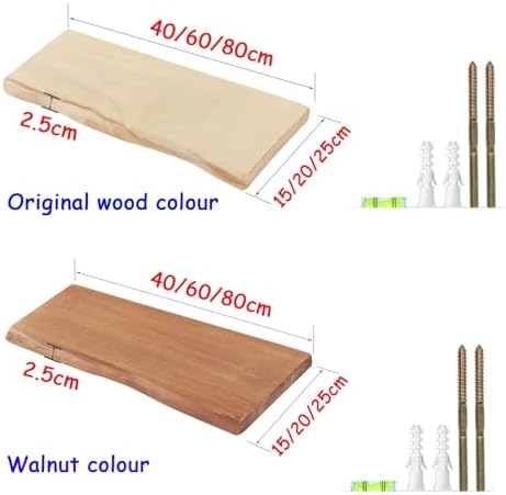 Wooden Floating Shelf, Wall-mounted Shelf, Solid Wood Bookshelf, Thickness 2.5cm, Strong Load-bearing Capacity, Abrasion-resistant And Scratch-resistant(Walnut colour,60 * 25cm)