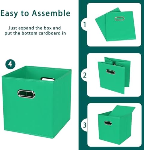Black Foldable Storage Cubes Bins, Fabric Storage Box Cubes Organizer Baskets with Dual Handles for Home Organizer,Set of 3,(Green)