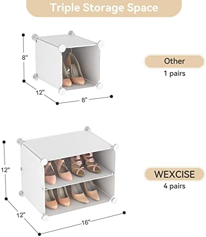 Portable Shoe Rack Organizer with Door, 48 Pairs Shoe Storage Cabinet Easy Assembly, Plastic Adjustable Shoes Organizer Stackable Detachable Free Standing Shoes Rack White