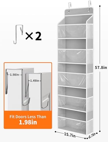 JARLINK Over The Door Toy Storage Organizer w/Clear Window, Light Grey | Anti-Tilt 44 lb Load Capacity, Baby Toy Storage Organizer for Stuffed Animals, Nursery, Kid Bedroom, Newborn Baby Essentials