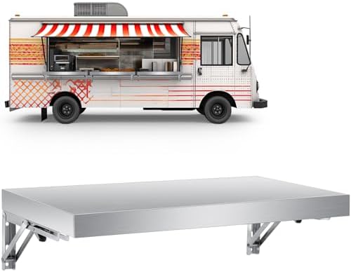 Vercraft Stainless Steel Folding Shelf Wall Mounted, Commercial Concession Serving Shelf for Food Truck, Trailer Window, Kitchen, Restaurant, Garage, Utility Room(12"x47")