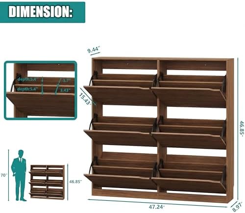 Xixini Shoe Storage Cabinet for Entryway with 6 Flip Drawers, Sturdy Wood Hidden Shoe Storage, Freestanding Narrow Slim Shoe Organizer for Front Door Entrance, Living Room, Hallway, Bedroom, Walnut