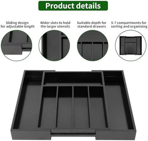 VaeFae Bamboo Drawer Organizer, Medium, Black
