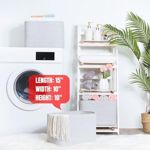 MINTWOOD Design 3-Pack Decorative Woven Storage Baskets for Shelves, Cube Bin Box for Organizing Books, Shoes, Dog Toys, Pantry Closet and Living Room Organizer, Light Gray Mix