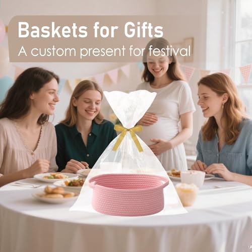 JMvicyroam Small Woven Basket, Empty Gift Basket, Pink/2 Pack