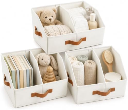 HOMELUX THEORY Closet Organizers Storage, Small Collapsible Bin 3pc, Ivory