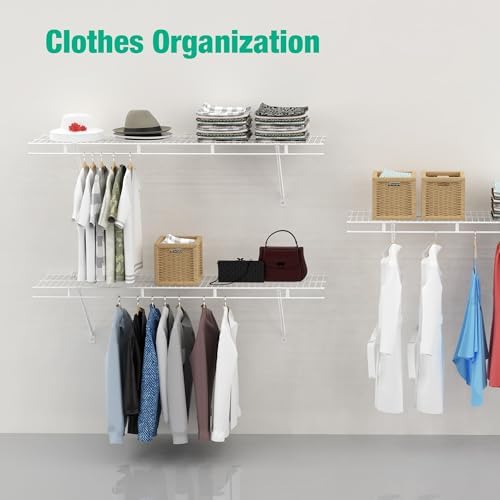 HAUSHOF 2 Pack Closet Shelves Wall Mounted, 4 ft x 12 in Wire Shelf Kit | White Wire Closet Shelving for Closet, Laundry Room, Bedroom, Living Room, Pantry Organization and Storage