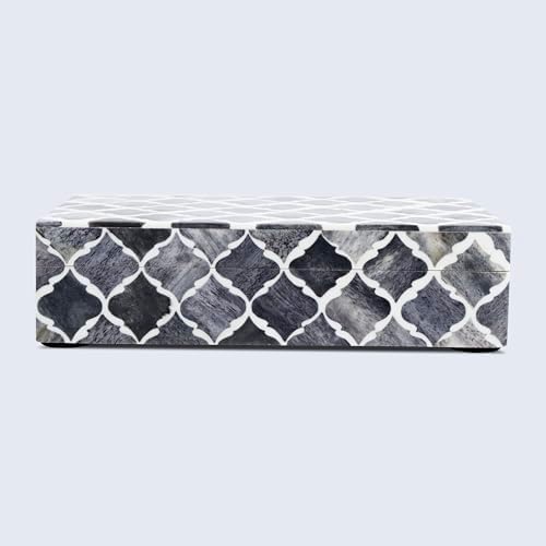 Handicrafts Home Small Decorative Storage Box with Lid, Moroccan Jewelry Keepsake Trinket Box Organizer, Wooden Coffee Table Dresser Storage Box, Gray, 8 x 5 x 2 Inch, Moroccan Collection