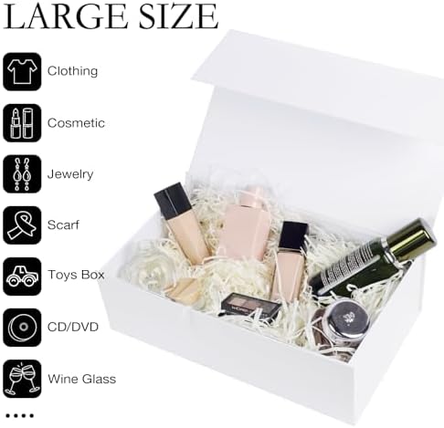 LFBOX White Gift Box with Magnetic Lids 5 Pack | Large Bridesmaid Groomsman Proposal Boxes,13.8x8.3x4.4 in, Collapsible Rectangle Storage Box
