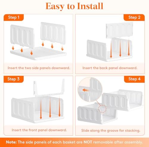 Lifewit 12 Pack Stackable Closet Organizers and Storage Basket for Clothes, Plastic Sweater Storage Bins for Wardrobe, Stacking Clothing Containers for RV, Pantry, Shelf, Kitchen, Dorm, 14" Depth