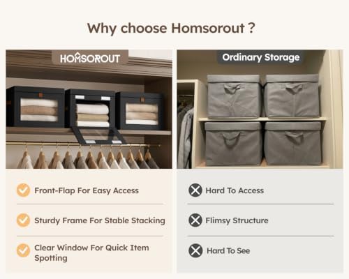 Homsorout Storage Bins with Lids - Closet Organizer with Front Opening