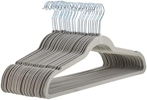 Amazon Basics Slim Velvet Non-Slip Space Saving Suit Clothes Hangers, Sturdy Metal, Gray/Silver, 30-Pack