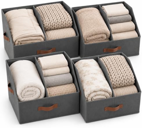 Closet Organizers Storage, Large Collapsible Bin 4pc, Dark Gray
