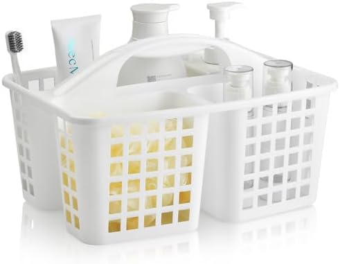Haundry 3 Compartments Plastic Shower Caddy Basket, Portable Divided Cleaning Supply Storage Organizer with Handle (White)