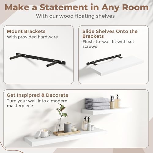32 Inch Floating Shelves for Wall 2 Pack, 8"D Wood Grain Bathroom Shelves