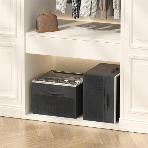Aokeyee Shoe Organizer for Closet,2 Pack Foldable Shoe Storage Organizer Box Bin with Adjustable Dividers and Clear Cover, Fits up to 16-32 Pairs