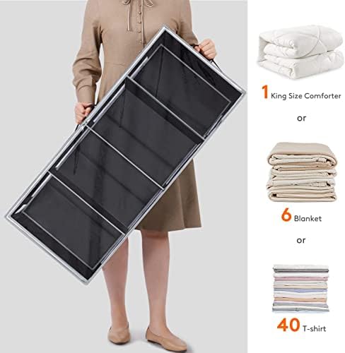 Lifewit Under Bed Clothes Organizer Large Adjustable Dividers Storage Bag with Durable Fabric, Reinforced Handle, 4 Clear Window for Clothing, Shoes, Blankets, Sweaters, Black, 2 Pack