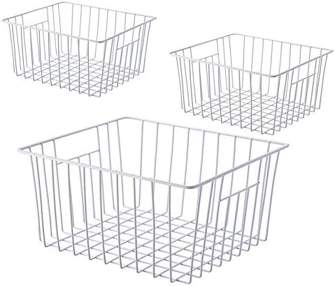 16inch Freezer Storage Organizer Baskets, Household Wire Refrigerator Bins with Built-in Handles for Cabinet, Pantry, Closet, Bedroom