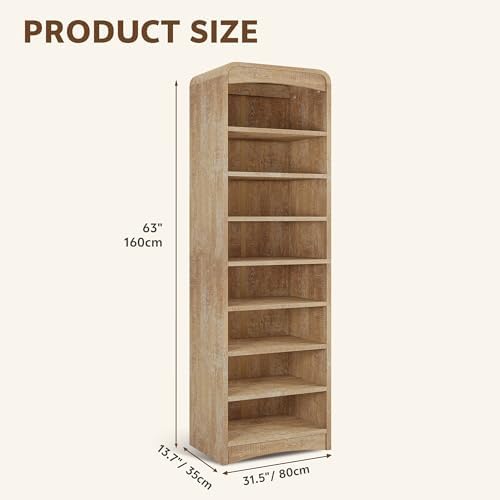 2 Pack Tall Shoe Cabinet with Adjustable Shelf, Natural