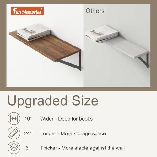 Floating Shelves 24 Inch Long, Set of 3, 10 Inch Deep Wall Shelves