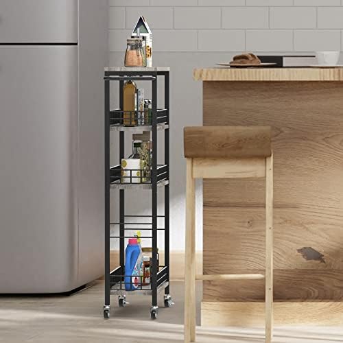 NOVIMANGO Slim Storage Cart Narrow Kitchen Cart 4 Tier, Grey