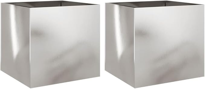 Stainless Steel Planter Set of 2 Medium Silver Modern Plant Pots for Indoor Outdoor Garden Balcony Patio Durable Decor